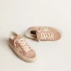 Women's Hi Star in pink suede with cream star and silver leather heel tab