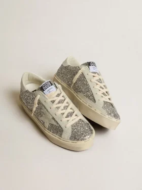 Women’s Hi Star in silver glitter with suede star and white heel tab