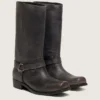 Women's high Biker boots in black leather with strap and silver-colored buckle