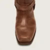 Women's high Biker boots in brown leather with strap and antique gold-colored buckle