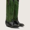 Women's high Wish Star boots in black leather with green leather leg and white embroidery