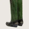 Women's high Wish Star boots in black leather with green leather leg and white embroidery