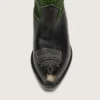 Women's high Wish Star boots in black leather with green leather leg and white embroidery