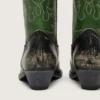 Women's high Wish Star boots in black leather with green leather leg and white embroidery