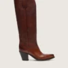 Women's high Wish Star boots in brown leather with floral embroidery