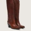 Women's high Wish Star boots in brown leather with floral embroidery