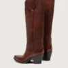 Women's high Wish Star boots in brown leather with floral embroidery