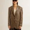 Women's houndstooth jacket with all-over sequin embroidery