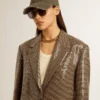 Women's houndstooth jacket with all-over sequin embroidery