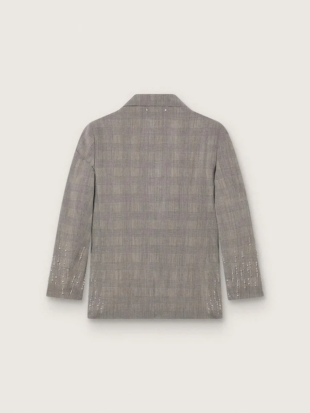 Women's jacket in gray Prince of Wales check with crystal embroidery