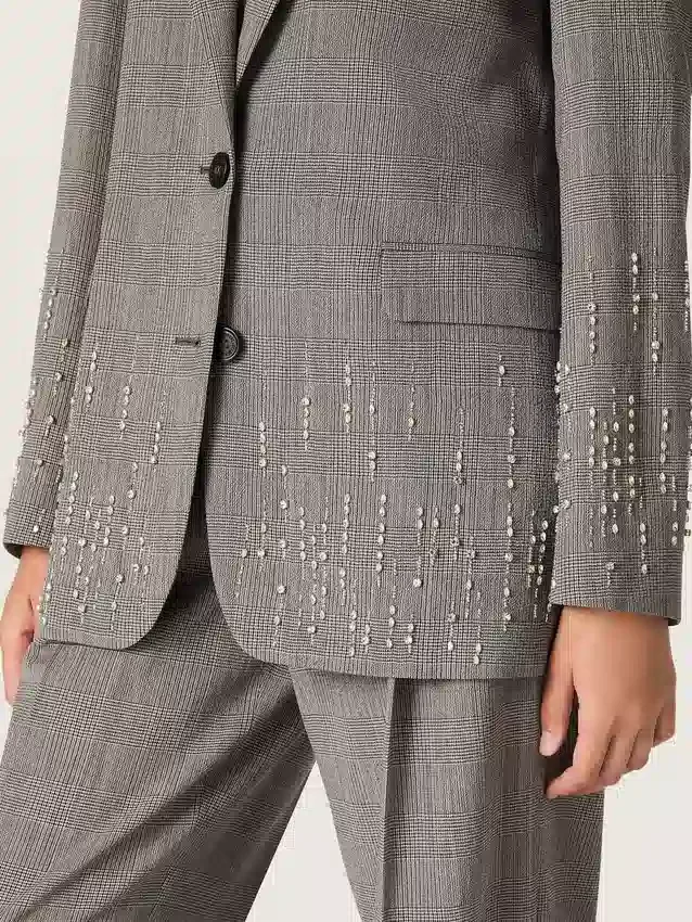 Women's jacket in gray Prince of Wales check with crystal embroidery