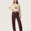 Women's jeans in burgundy denim with gradient crystals