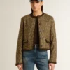 Women's Journey jacket in wool tweed with coffee-colored suede details
