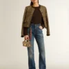 Women's Journey jacket in wool tweed with coffee-colored suede details