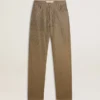 Women's khaki cotton pants with gradient Swarovski effect