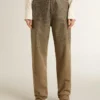Women's khaki cotton pants with gradient Swarovski effect