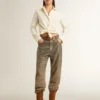 Women's khaki cotton pants with gradient Swarovski effect