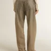 Women's khaki cotton pants with gradient Swarovski effect