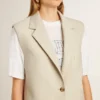 Women's khaki wool blend vest jacket