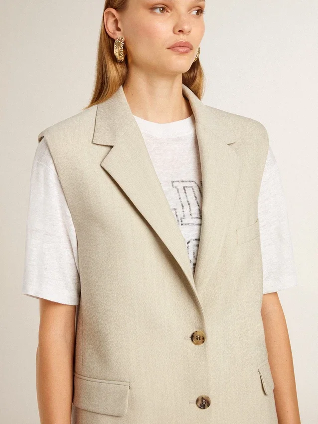 Women's khaki wool blend vest jacket