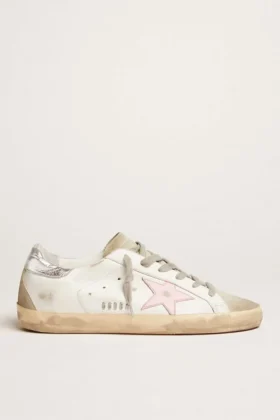 Women's leather Super-Star with pink star and silver heel tab