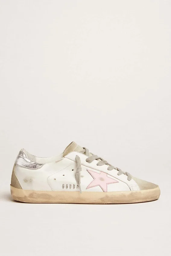 Women's leather Super-Star with pink star and silver heel tab