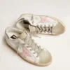 Women's leather Super-Star with pink star and silver heel tab