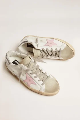 Women’s leather Super-Star with pink star and silver heel tab