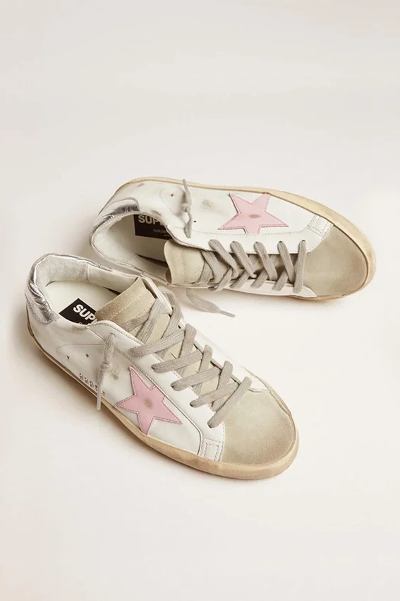 Women's leather Super-Star with pink star and silver heel tab