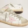 Women's leather Super-Star with pink star and silver heel tab