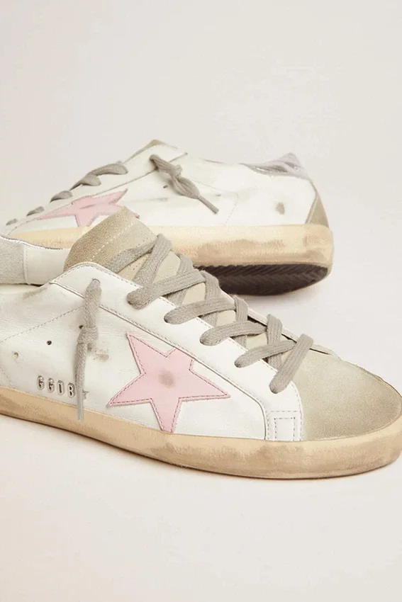 Women's leather Super-Star with pink star and silver heel tab