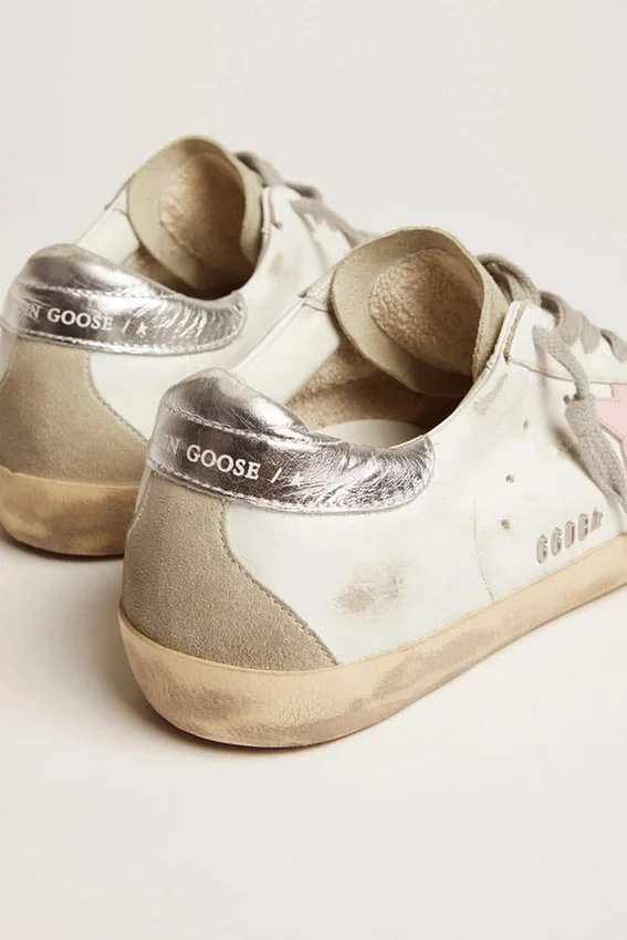 Women's leather Super-Star with pink star and silver heel tab