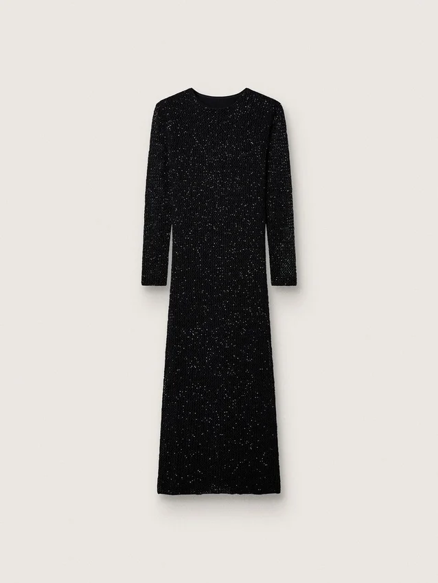 Women's long dress in black mesh with black sequins