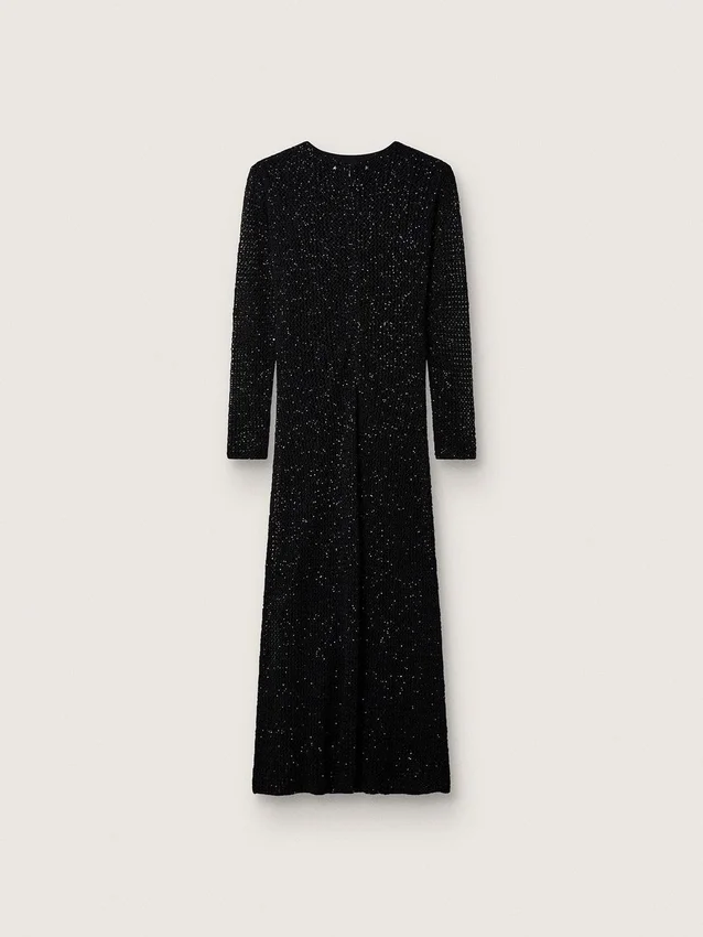 Women's long dress in black mesh with black sequins