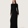 Women's long dress in black mesh with black sequins
