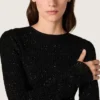 Women's long dress in black mesh with black sequins