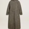 Women's long herringbone coat with yellow details