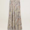 Women's long pleated skirt with multicolor floral sequin print