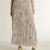 Women's long pleated skirt with multicolor floral sequin print