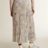 Women's long pleated skirt with multicolor floral sequin print