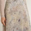 Women's long pleated skirt with multicolor floral sequin print