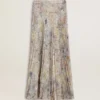 Women's long pleated skirt with multicolor floral sequin print