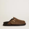 Women's Lucy Sabot in dove-gray suede with gold metal buckle