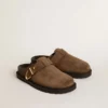 Women's Lucy Sabot in dove-gray suede with gold metal buckle