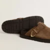 Women's Lucy Sabot in dove-gray suede with gold metal buckle