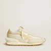 Women's Marathon in beige nylon and gray leather with beige printed star