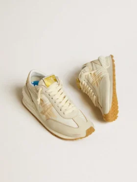 Women’s Marathon in beige nylon and gray leather with beige printed star