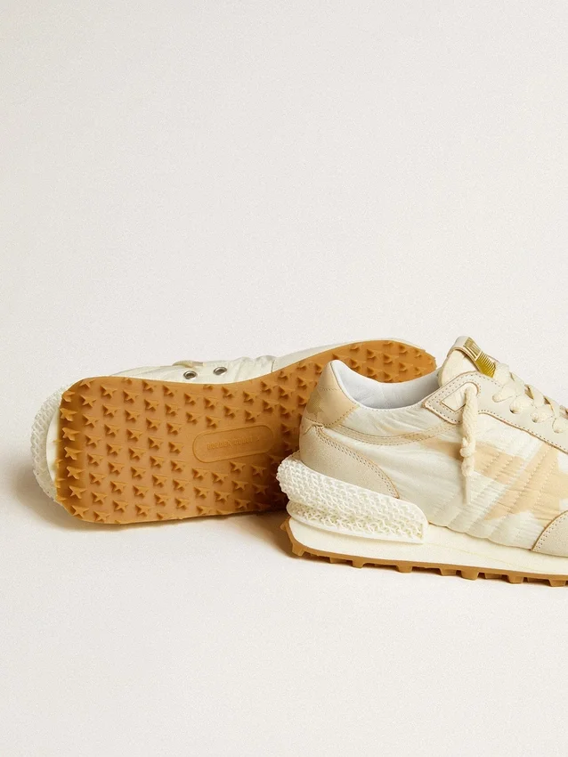 Women's Marathon in beige nylon and gray leather with beige printed star