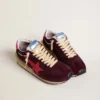 Men's Marathon in burgundy mesh and suede with printed pink star