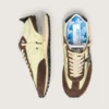 Women’s Marathon in lime-green nylon with black star and brown suede inserts